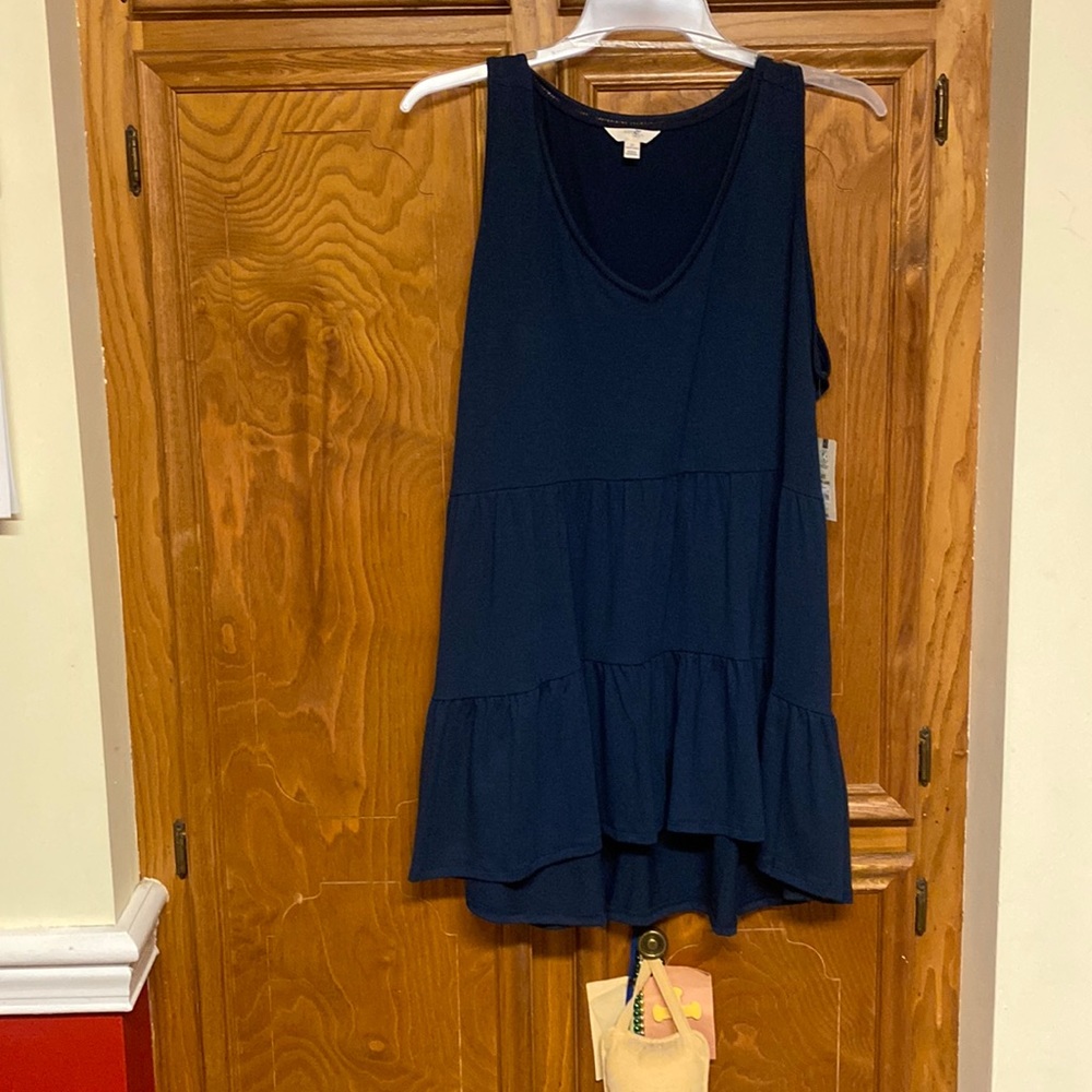 NWT Tierra Sky Navy Sleeveless Babydoll Tank.
